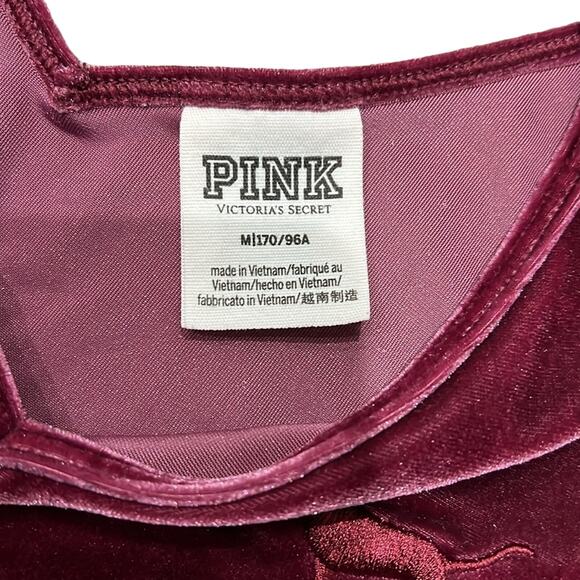 PINK Victoria’s Secret Dog Logo‎ Burgundy Velour Swing Crop Top Size M - Picture 3 of 7